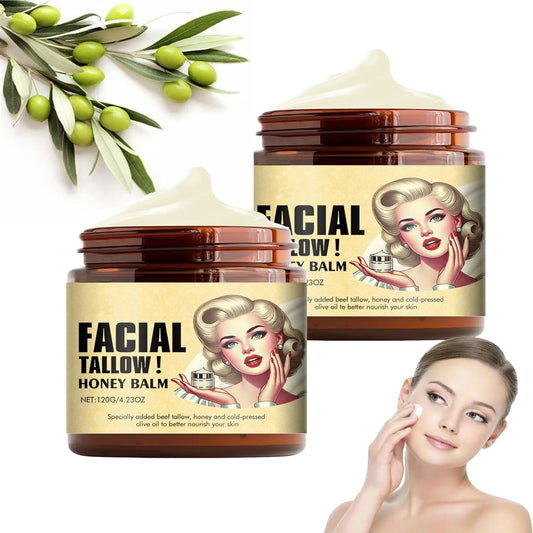 Whipped Beef Tallow and Honey Balm, Grass Fed Finished Face Cream Moisturizing Hydration Nourishing Cream